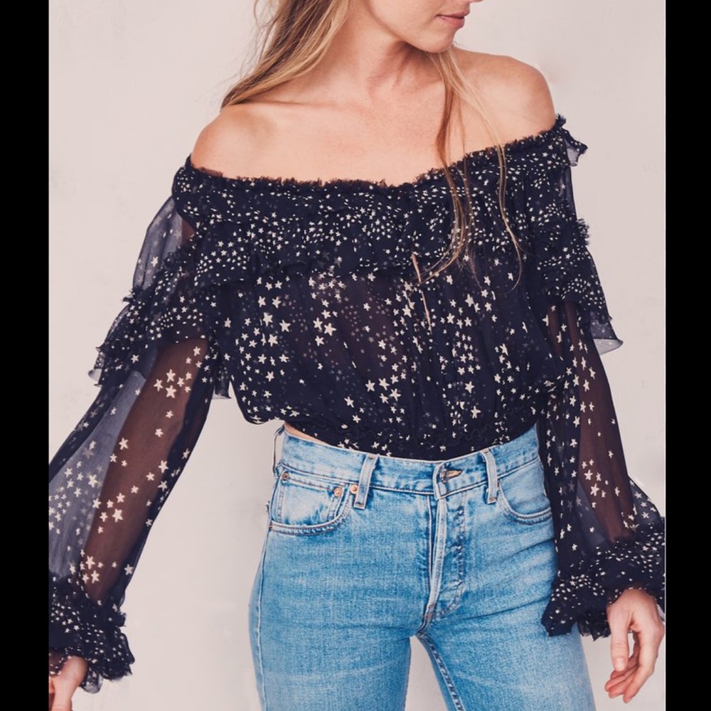 LoveShackFancy Ruffle Popover Top in Star Print Size S